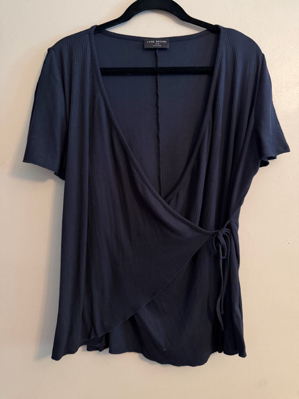 Lane Bryant Navy Ribbed Wrap Top with Side Tie